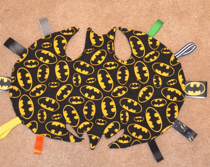 Batman Tag Blanket Batman Ribbon Toy Baby Lovey Batman Baby Etsy