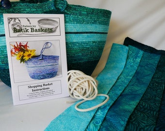 Rope Basket - Craft Kit - Shopping Basket -  Instructions by Batik Baskets -  gift for Sewer - Rope crafts -Fat quarter friendly