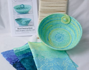 Rope Bowl Kit -  Small bowl - Kit with Instructions - Craft Kit - Batik Fabric Baskets - Sewing crafts  for Mom - Batik Baskets