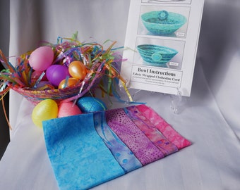 Rope Bowl Kit -  Easter basket - Kit with Instructions - Craft Kit - Batik Fabric Baskets - Easter centerpiece - Batik Baskets