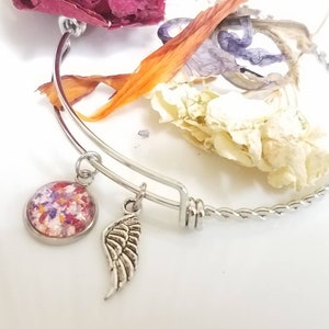 Funeral Flower Memorial Bracelet-Dried Flower Petal Bangle Bracelet with flowers from your loved one&#39;s services-Custom Memorial Jewelry