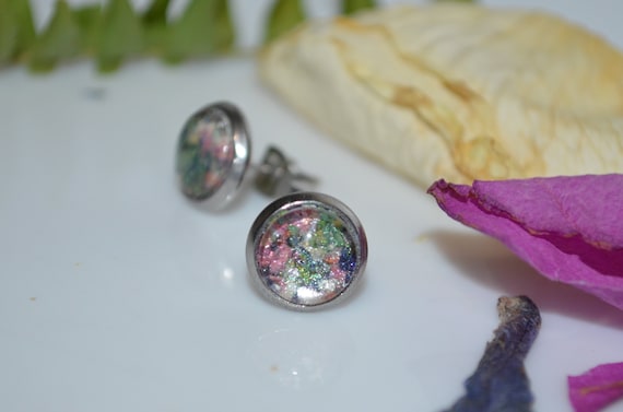 Custom Flower Petal Post Earrings: Stainless Steel Memorial Jewelry (8mm) stud earrings