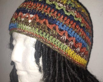 Wool-Blend Earth-Toned Boho Skully // Crochet Hats // OOAK Unisex Beanie Hats
