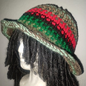 Custom Pan-African Stripe Ribbed B-Boy Bucket Hat // Crochet Hats // OOAK Unisex Hats // Holiday Gifts