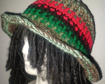 Custom Pan-African Stripe Ribbed B-Boy Bucket Hat // Crochet Hats // OOAK Unisex Hats // Holiday Gifts