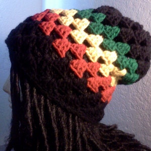 Custom Rastafarian Granny Square Slouchy Hat // Crochet Tams // Unisex Slouchy Rasta Hats