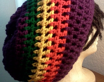 Custom Mandala Topper Rasta Tam // Crochet Tams // OOAK Unisex Slouchy Hats
