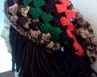 Custom African Granny Square Tam // Crochet Tams Unisex Slouchy Rasta Hats