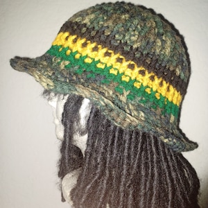 Custom Jamaican Stripe Ribbed B-Boy Bucket Hat // Crochet Hats // OOAK Unisex Hats // Holiday Gifts