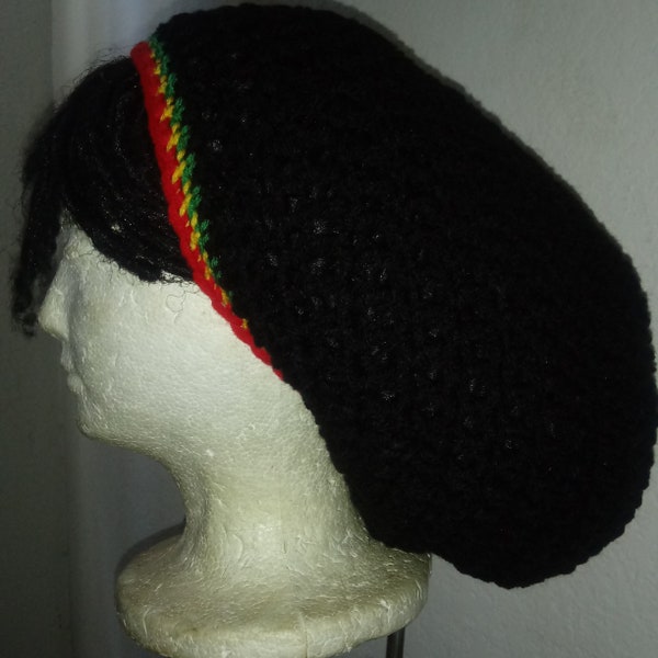 Custom Classic Rastafarian-Trimmed Slouch Tam // Crochet Tams // Unisex Slouchy Hats // Rasta Tams