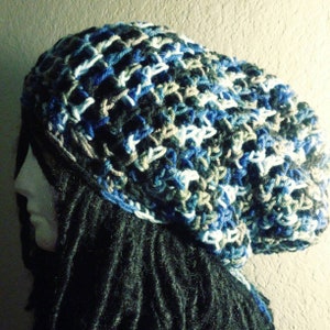 The &quot;Blue Funk&quot; Drawstring Tam // Crochet Tams // Dread Tams // Unisex Slouchy Rasta Hats