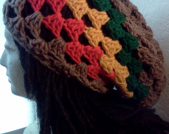 Custom Granny Square Rastafarian Tam // Crochet Tams // Unisex Slouchy Rasta Hats