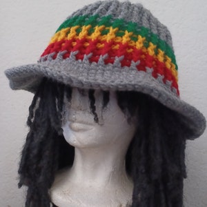 Custom Rasta Stripe Ribbed B-Boy Bucket Hat // Crochet Hats // OOAK Unisex Hats // Holiday Gifts