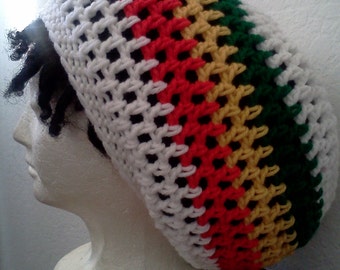 Custom Crocheted Rastafarian Tam // Crochet Tams // OOAK Unisex Slouchy Rasta Hats // Dread Tams // Kwanzaa Gifts