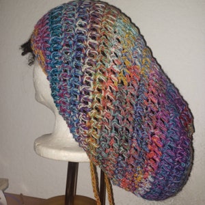 The &quot;Overjoyed&quot; Patchwork Drawstring Tam // Crochet Tams // OOAK Slouchy Hats // Boho Rasta Tams // Unisex Hats