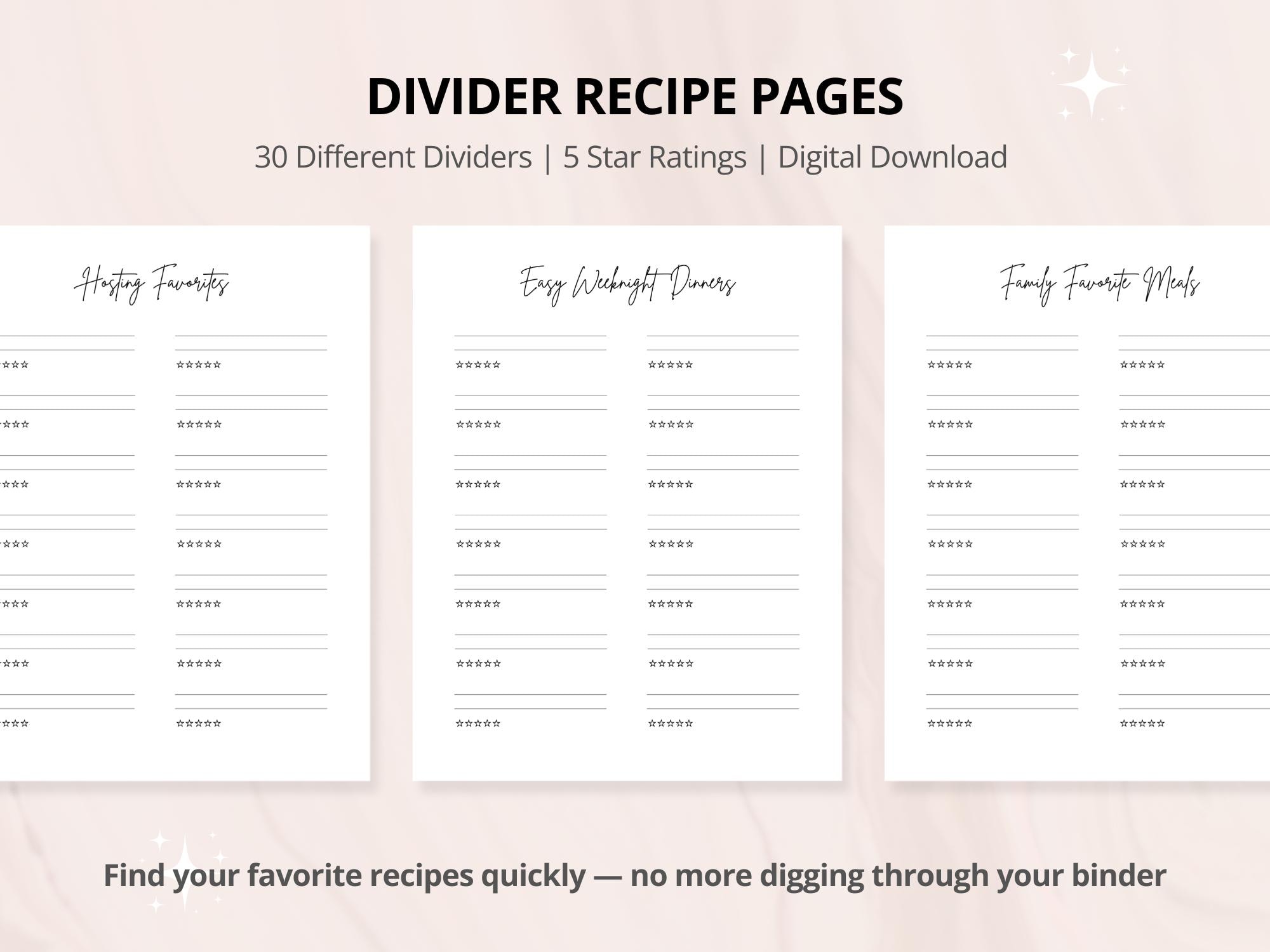 Recipe Binder Dividers | Cookbook Organizer Tabs (digital Download) - Etsy