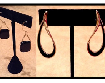 DÚO de aretes perforados vintage de la década de 1980: aretes de abanico estilo gota de cloisonné verde/dorado y rosa de poste verde/dorado