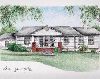 Old House Drawing Etsy
