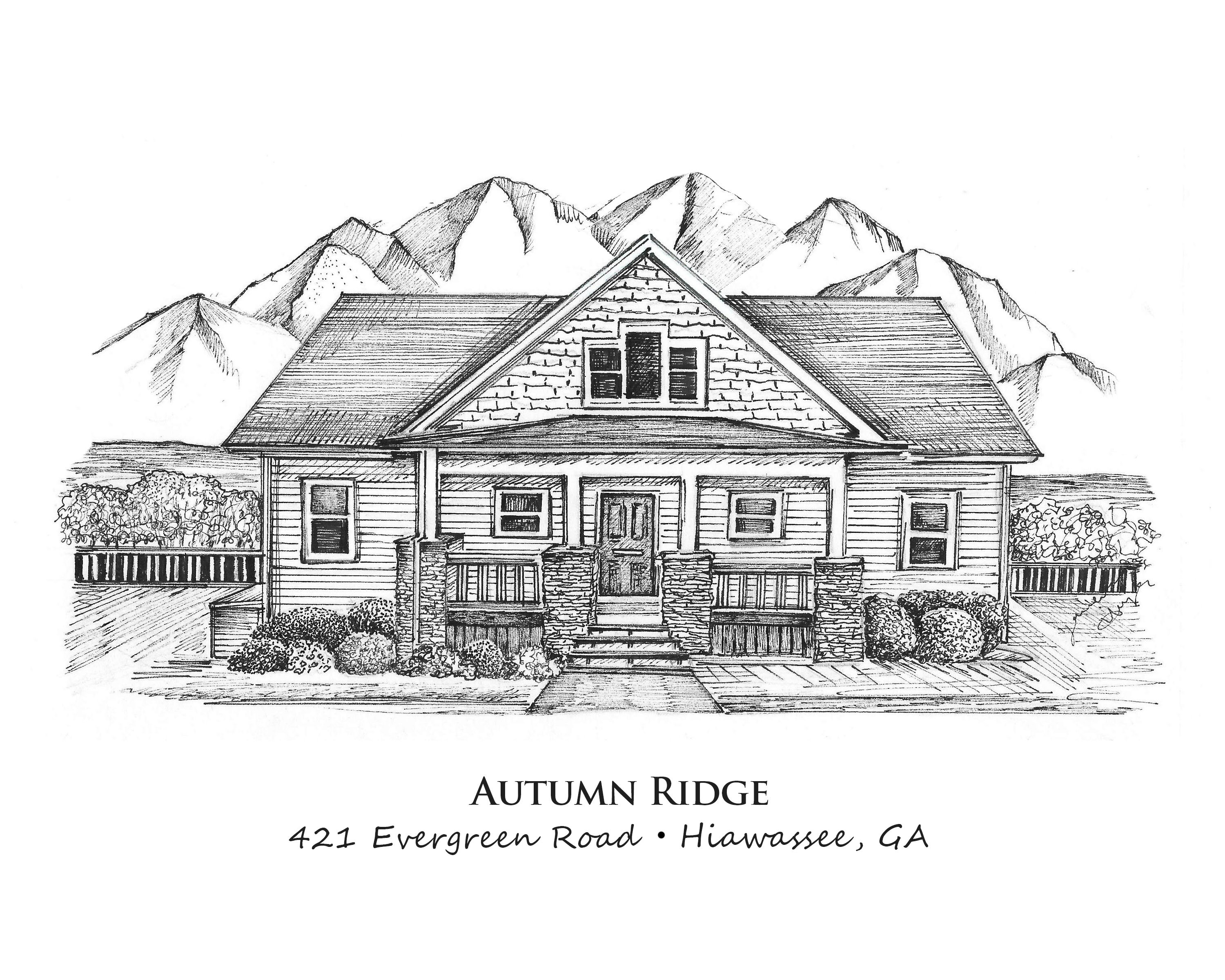 Beautiful cozy house lake mountain sketch Vector Image