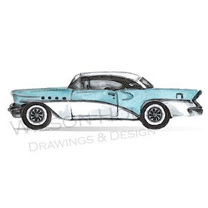 Oldtimer Druck / Classic Auto Illustration / klassische Buick Zeichnung / Auto Zeichnung drucken / Classic Auto Wand Kunst