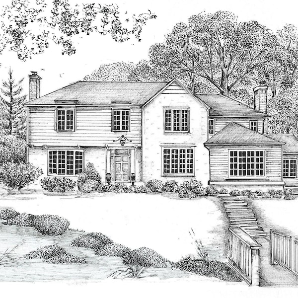 Custom House Portrait/ Pen and Ink House Drawing/ Realtor gift/ Pen and Ink House Sketch/ House Illustration/ Black and white drawing