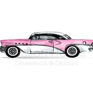 Pink Car Print/ Classic Car Illustration/ Classic Car Print/ Classic Car Wall Art/ Transportation Art Print/ Nursery Car Art