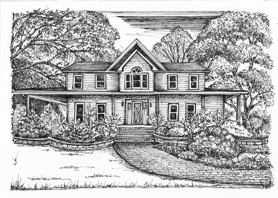 Custom House Portrait/ Pen and Ink House Drawing/ House Illustration ...