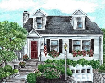 Custom House Drawing/ House Portrait/ Pen and Ink Drawings/ Hand Drawn House Sketch
