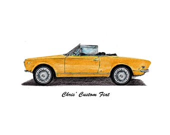 Custom Car Portrait/ Car Illustration/ Car Drawing/ Fiat Drawing/ Car Sketch