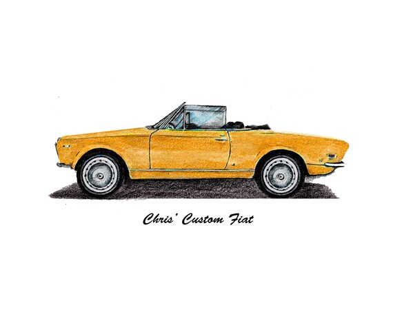 Custom Car Portrait/ Car good Illustration/ Car Drawing/ Fiat Drawing/ Car Sketch