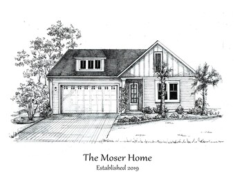Custom House Portrait/ House Drawing/ House Illustration/ House Sketch/ Realtor Closing Gift/ Pen and Ink  House Drawing