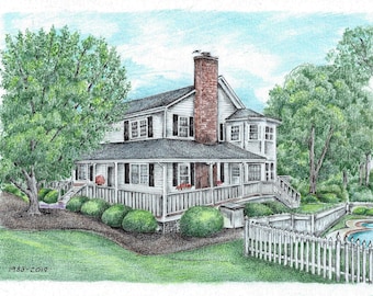 Custom House Portrait/ House Drawing/ House Illustration/ House Sketch/ Realtor Closing Gift/ Color Pencil House Drawing