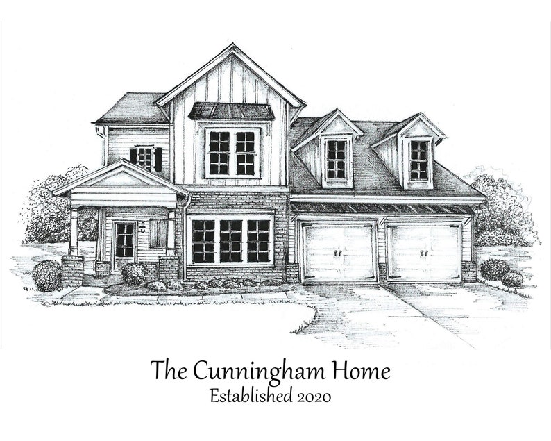 Pen and Ink House Portrait/ Black and White House Drawing/ Custom House ...