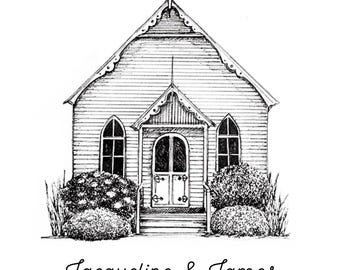Wedding Venue Illustration// Hand-drawn Custom Venue Sketch/ Church Venue Portrait/ Wedding Drawing/ Original wedding logo/ Wedding branding