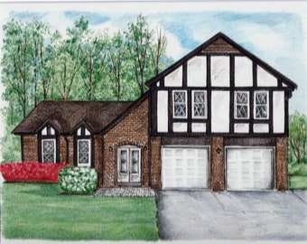 Custom House Portrait/ House Drawing/ House Illustration/ House Sketch/ Realtor Closing Gift/ Color Pencil House Drawing