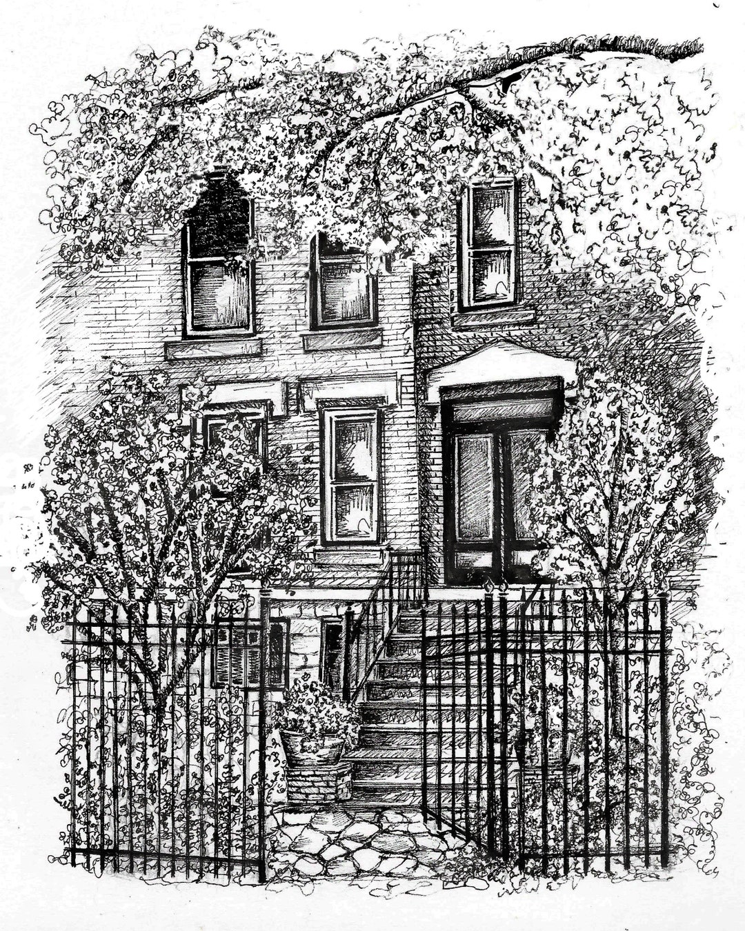 Pen and Ink House Portrait/ Black and White House Drawing/ Custom House ...