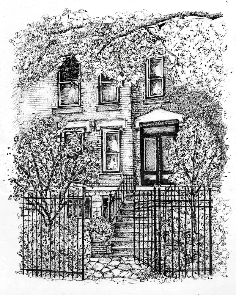 Pen and Ink House Portrait/ Black and White House Drawing/ Etsy