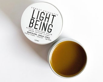 LIGHT BEING solid perfume balm.  Natural perfume.  Natural solid perfume.  All natural fragrance.  Tuberose and vanilla.
