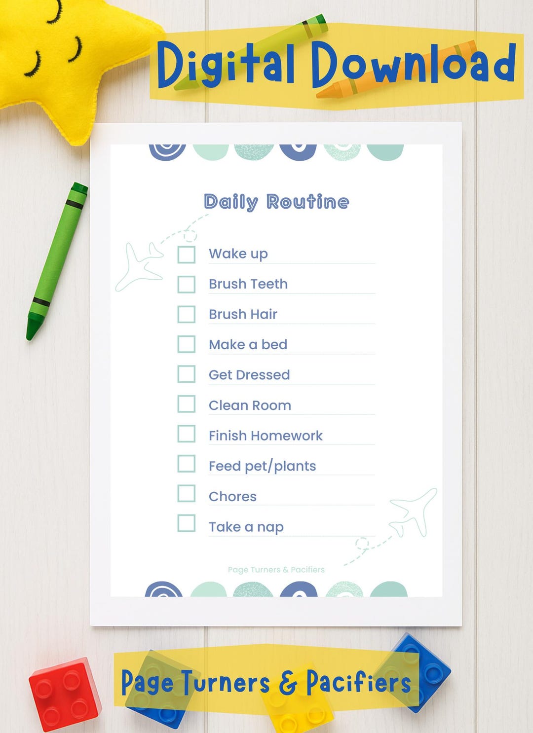 Blue Daily Routine Chart for Kids – Printable Schedule With 10 Tasks ...