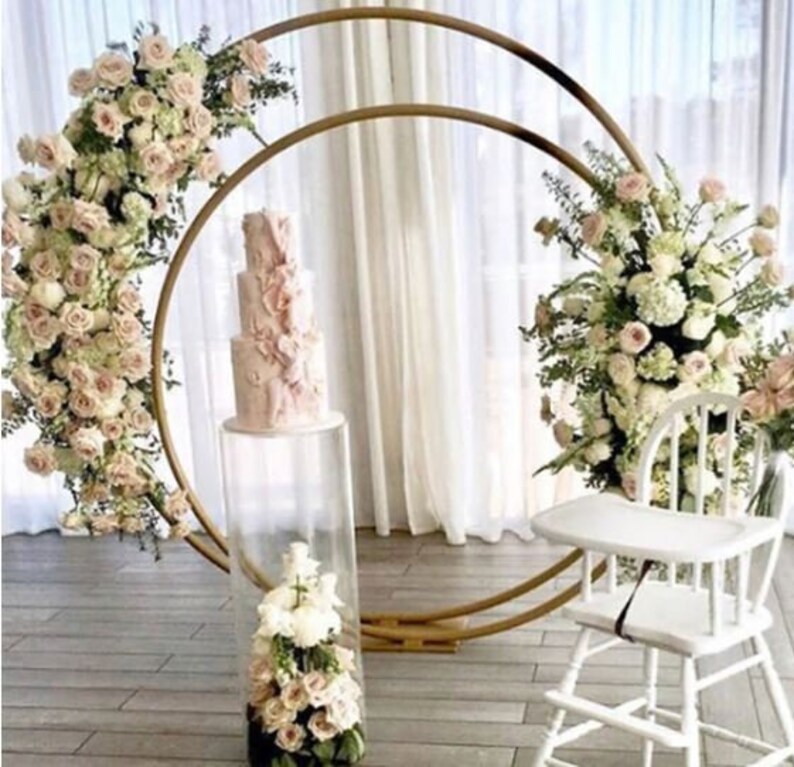 Double Circle Wedding Arch Ceremony Backdrop Floral Metal