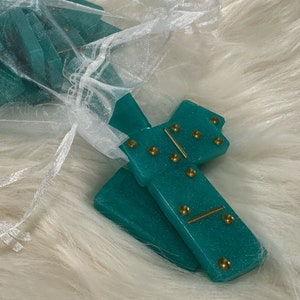 Turquoise and Gold Dominoes Set, Teal Dominoes, Turquoise Dominos, Dominoes Gift Set, Double Six Dominos, Double Six Dominoes