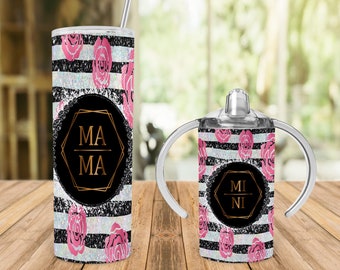 Glitter Rose And Stripes Mama And Mini Tumbler Set