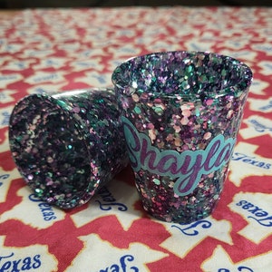 Silber Türkis Lila Glitzer Schnapsglas, eine Unze Schnapsglas, Benutzerdefiniertes Schnapsglas, lila Schnapsglas, Teal Schnapsglas, Silber Schnapsglas