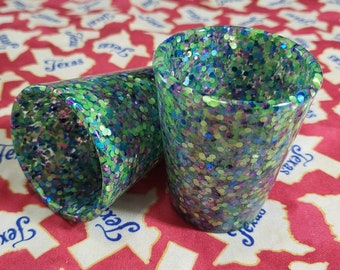 Green Blue Purple Glitter Shot Glass