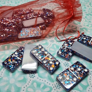 Red White And Blue Dominoes Set, Patriotic Dominoes, Glitter Dominos, Dominoes Gift Set, Double Six Dominos, Double Six Dominoes