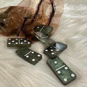 Green Dominoes Set, Military Green Dominoes, Men&#39;s Dominos, Dominoes Gift Set, Double Six Dominos, Double Six Dominoes