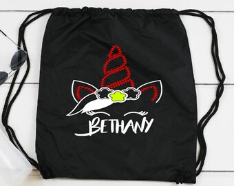 Softball Unicorn Monogram Drawstring Bag