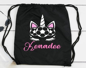 Soccer Unicorn Monogram Drawstring Bag