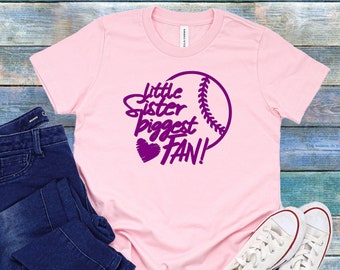 Little Sister Biggest Fan Baseball Youth Unisex Tee Shirt