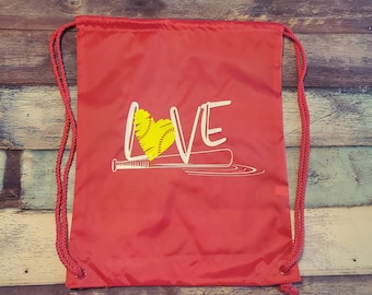 Ready To Ship Softball Love Drawstring Bag